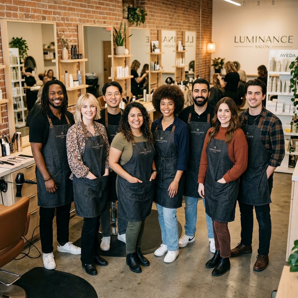 The skilled team at BABA BS Unisex Salon posing in their modern, well-equipped salon