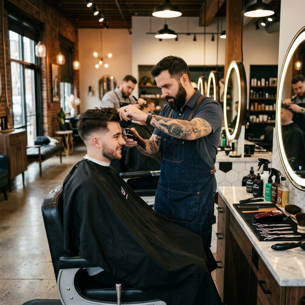 Professional barber performing a precision men's haircut